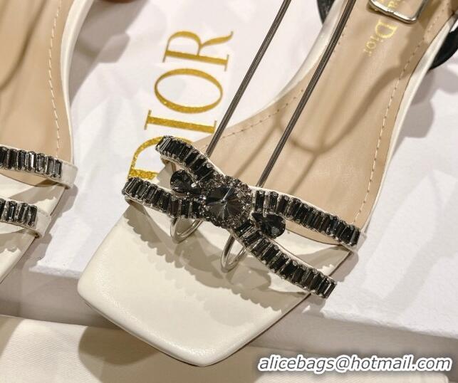 Durable Dior Sunset Heeled Sandals 4.5cm in Lambskin and Crystals White 718082