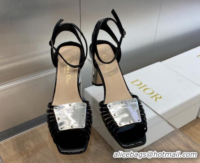 Luxurious Dior La Parisienne Heeled Sandals 8.5cm in Patent Leather Black 718083