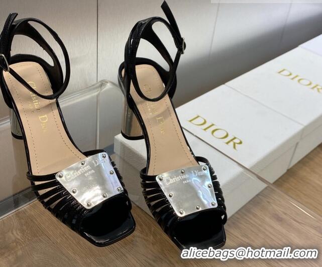 Luxurious Dior La Parisienne Heeled Sandals 8.5cm in Patent Leather Black 718083