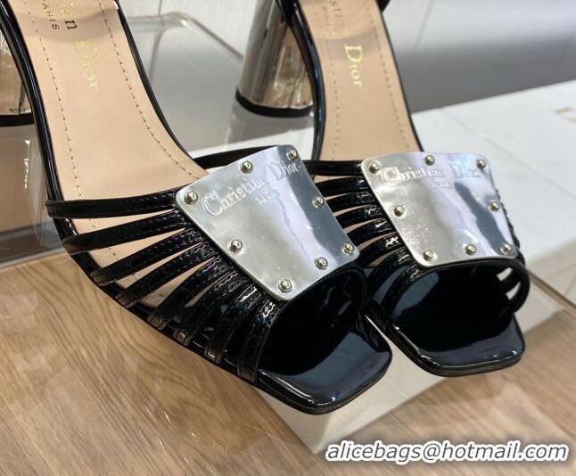 Luxurious Dior La Parisienne Heeled Sandals 8.5cm in Patent Leather Black 718083