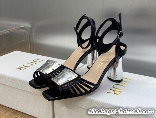 Luxurious Dior La Parisienne Heeled Sandals 8.5cm in Patent Leather Black 718083