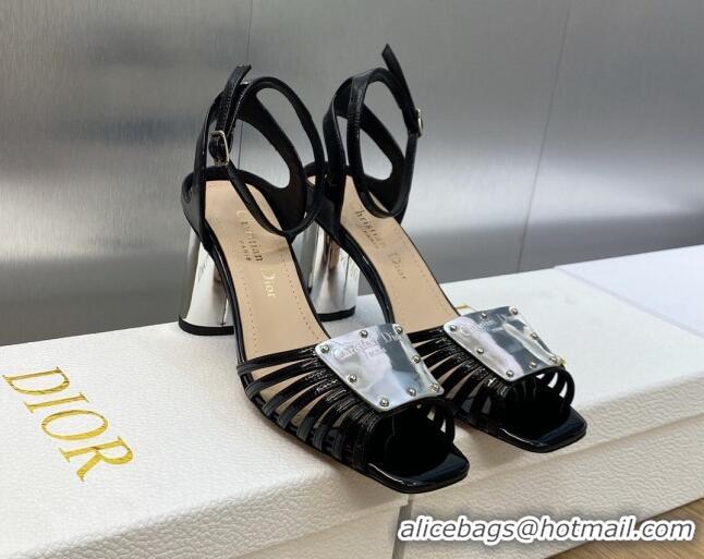 Luxurious Dior La Parisienne Heeled Sandals 8.5cm in Patent Leather Black 718083