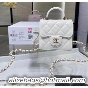 ​High Quality Chanel 22P Quilted Lambskin Top Handle Clutch On Chain AP8795 White