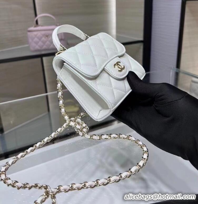 ​High Quality Chanel 22P Quilted Lambskin Top Handle Clutch On Chain AP8795 White