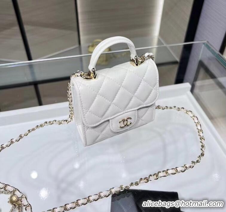 ​High Quality Chanel 22P Quilted Lambskin Top Handle Clutch On Chain AP8795 White