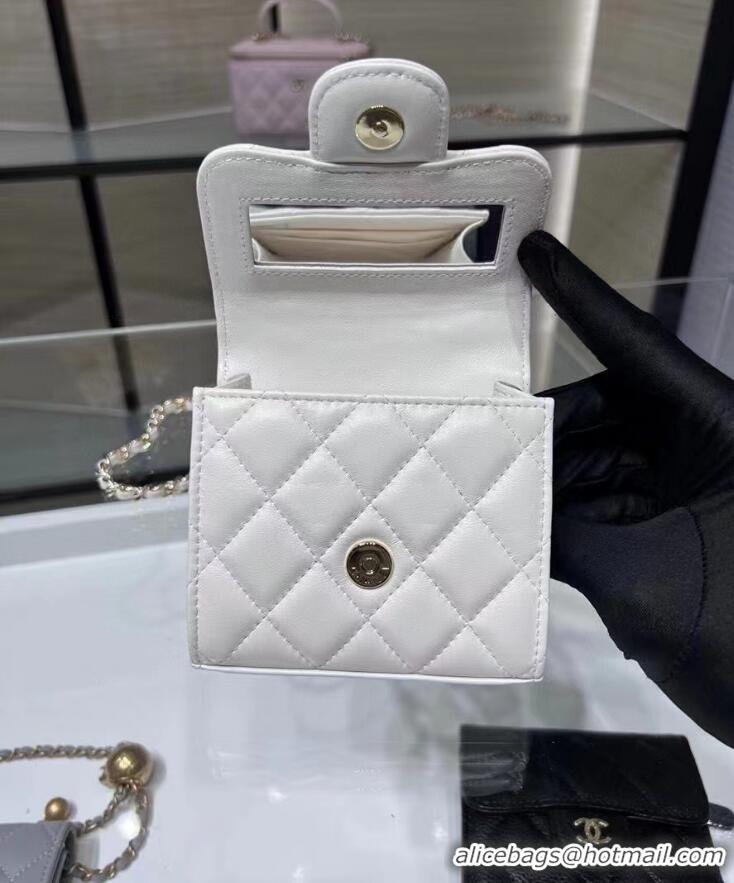 ​High Quality Chanel 22P Quilted Lambskin Top Handle Clutch On Chain AP8795 White