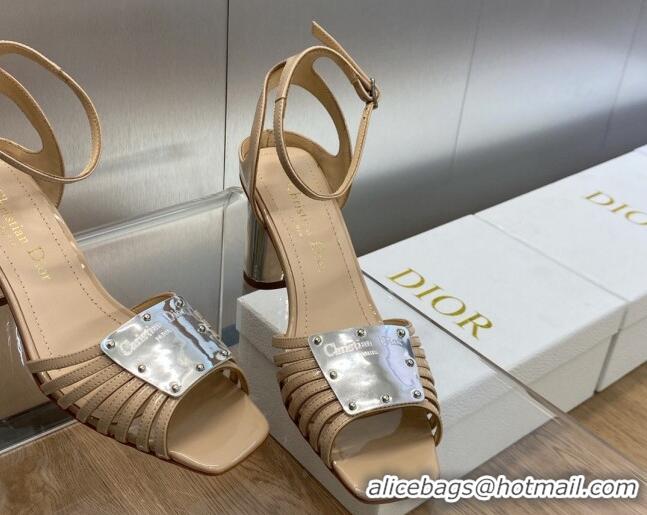 Most Popular Dior La Parisienne Heeled Sandals 8.5cm in Patent Leather Beige 718084