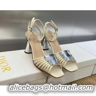 Duplicate Dior La Parisienne Heeled Sandals 8.5cm in Patent Leather White 718086