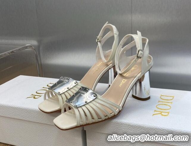 Duplicate Dior La Parisienne Heeled Sandals 8.5cm in Patent Leather White 718086