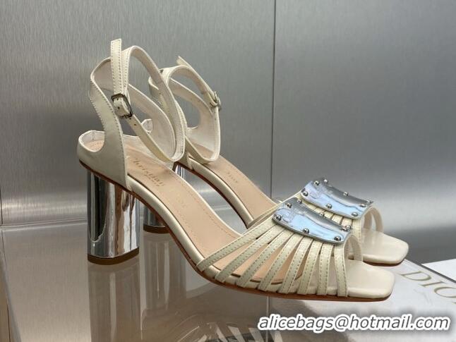 Duplicate Dior La Parisienne Heeled Sandals 8.5cm in Patent Leather White 718086