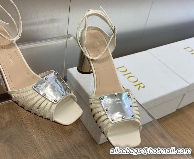 Duplicate Dior La Parisienne Heeled Sandals 8.5cm in Patent Leather White 718086