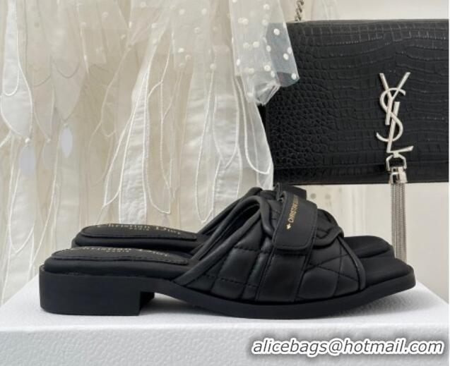 Grade Quality Dior Foldover Flat Slide Sandals in Cannage Lambskin Black 724063