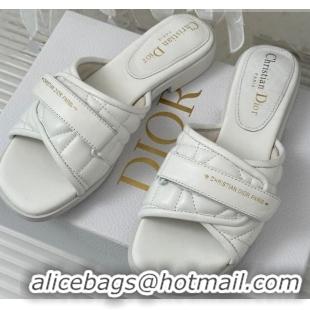 Sumptuous Dior Foldover Flat Slide Sandals in Cannage Lambskin White 724064