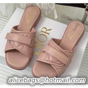 Low Price Dior Foldover Flat Slide Sandals in Cannage Lambskin Pink 724065