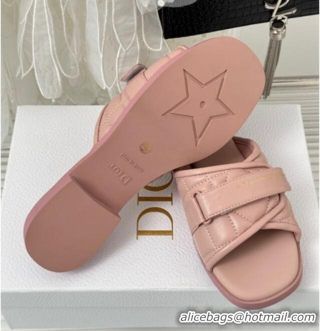 Low Price Dior Foldover Flat Slide Sandals in Cannage Lambskin Pink 724065