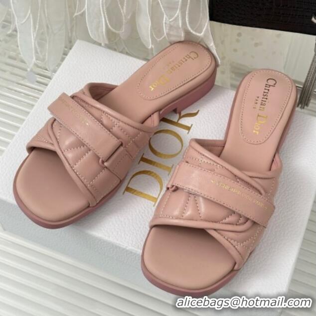 Low Price Dior Foldover Flat Slide Sandals in Cannage Lambskin Pink 724065