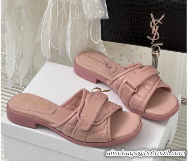 Low Price Dior Foldover Flat Slide Sandals in Cannage Lambskin Pink 724065