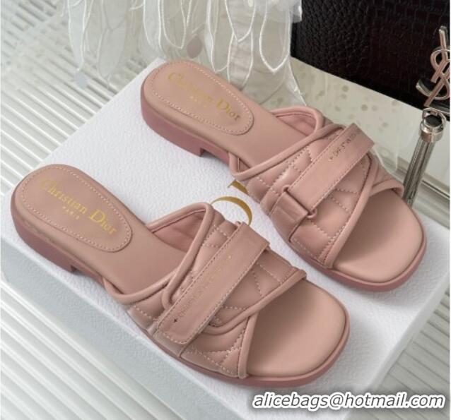 Low Price Dior Foldover Flat Slide Sandals in Cannage Lambskin Pink 724065