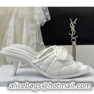 Best Grade Dior Foldover Heel Slide Sandals 6.5cm in Cannage Lambskin White 724066