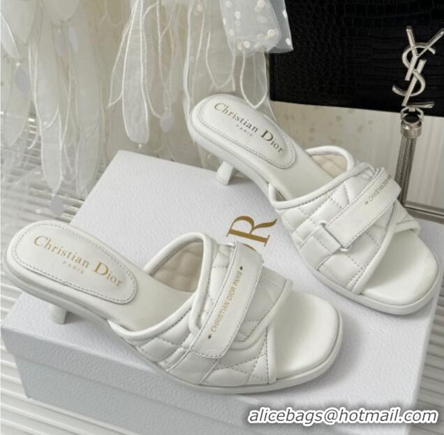 Best Grade Dior Foldover Heel Slide Sandals 6.5cm in Cannage Lambskin White 724066