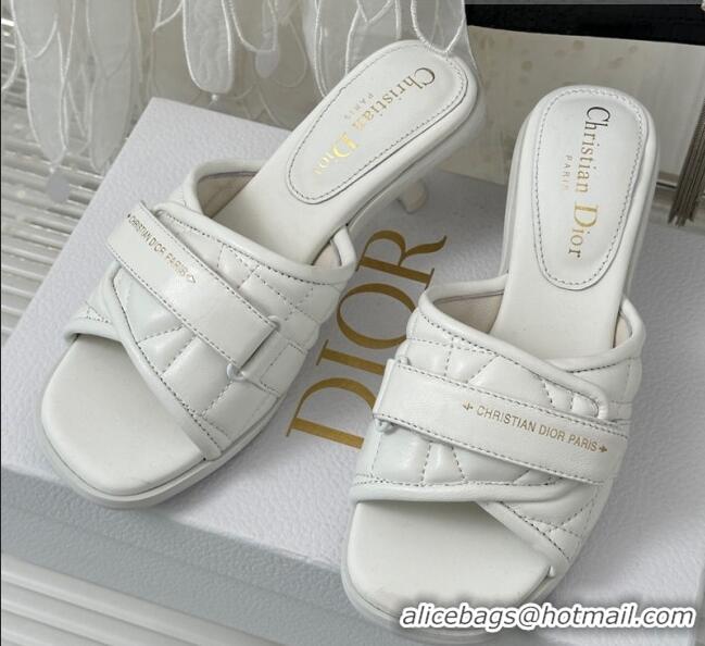 Best Grade Dior Foldover Heel Slide Sandals 6.5cm in Cannage Lambskin White 724066