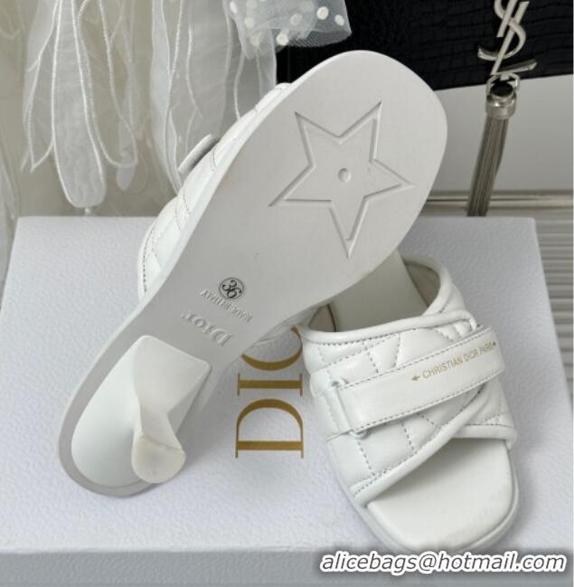 Best Grade Dior Foldover Heel Slide Sandals 6.5cm in Cannage Lambskin White 724066