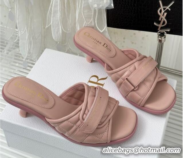 Sophisticated Dior Foldover Heel Slide Sandals 6.5cm in Cannage Lambskin Pink 724067