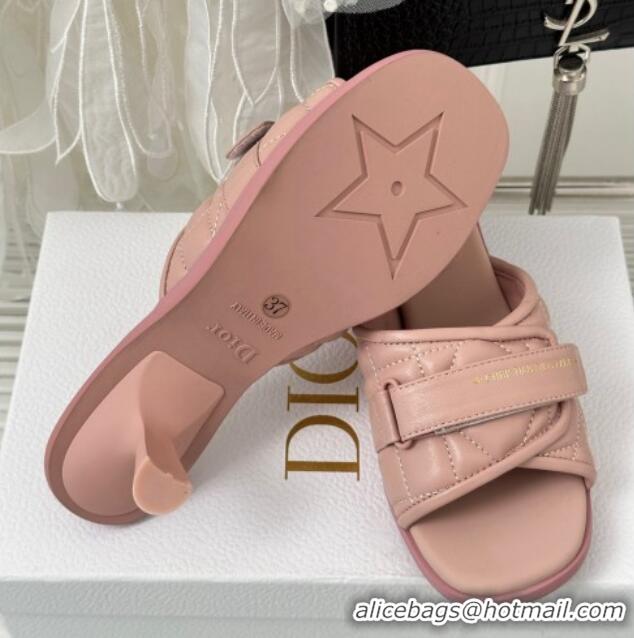 Sophisticated Dior Foldover Heel Slide Sandals 6.5cm in Cannage Lambskin Pink 724067