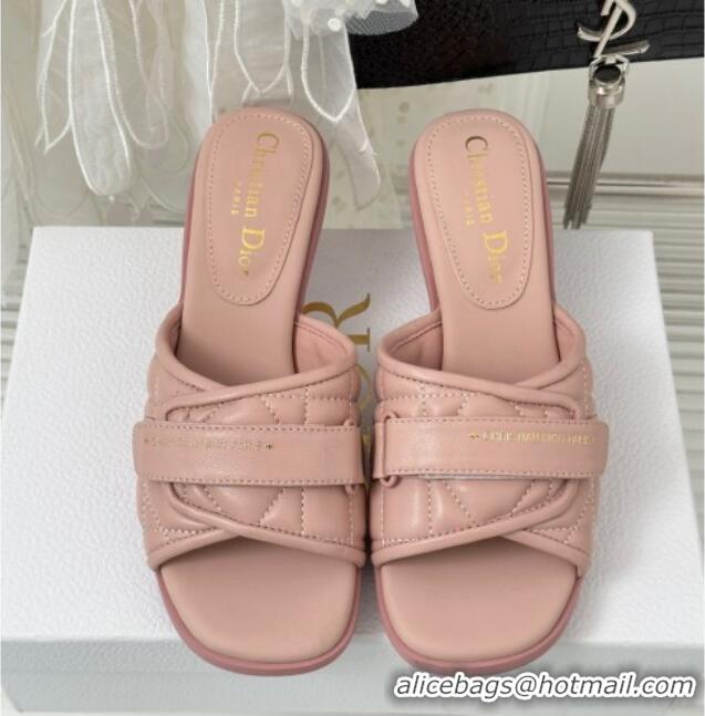 Sophisticated Dior Foldover Heel Slide Sandals 6.5cm in Cannage Lambskin Pink 724067