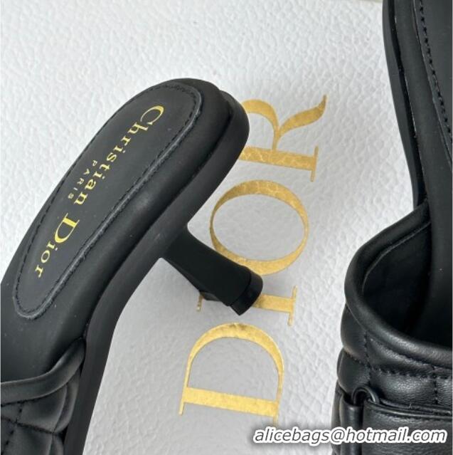 Hot Style Dior Foldover Heel Slide Sandals 6.5cm in Cannage Lambskin Black 724068