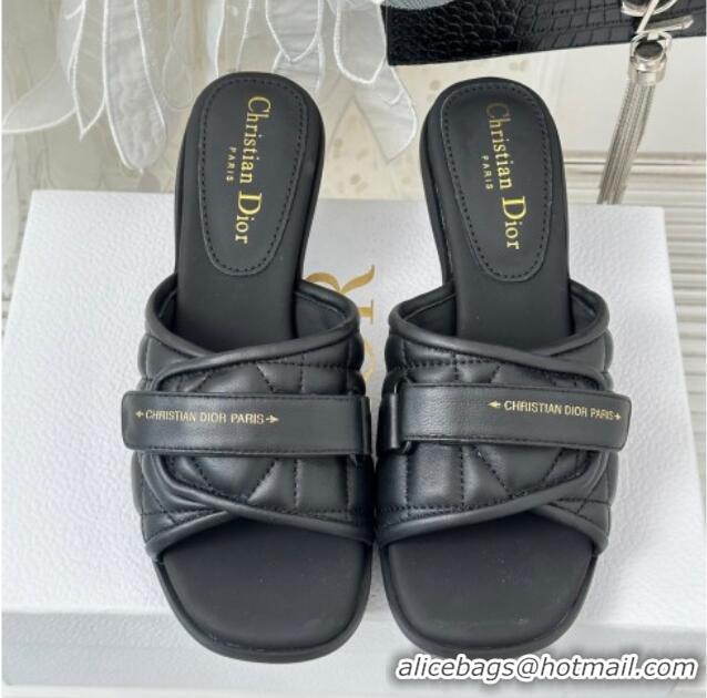 Hot Style Dior Foldover Heel Slide Sandals 6.5cm in Cannage Lambskin Black 724068