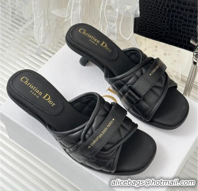 Hot Style Dior Foldover Heel Slide Sandals 6.5cm in Cannage Lambskin Black 724068