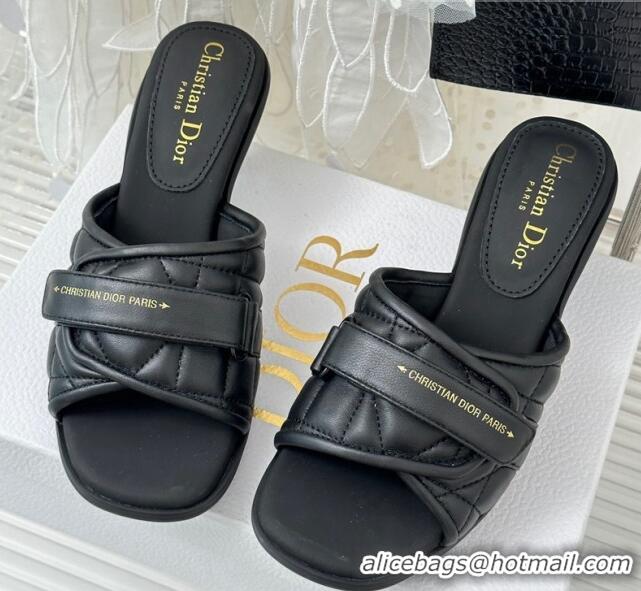 Hot Style Dior Foldover Heel Slide Sandals 6.5cm in Cannage Lambskin Black 724068