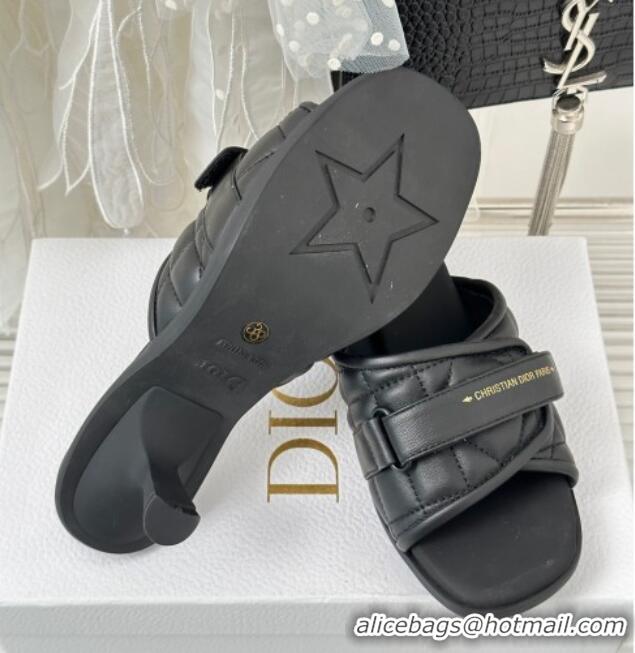 Hot Style Dior Foldover Heel Slide Sandals 6.5cm in Cannage Lambskin Black 724068