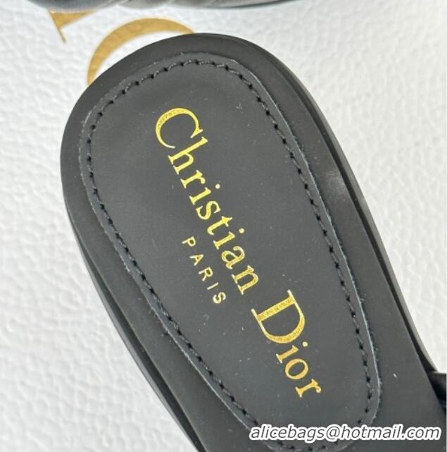 Hot Style Dior Foldover Heel Slide Sandals 6.5cm in Cannage Lambskin Black 724068