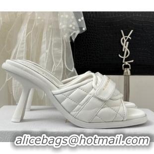 Luxury Cheap Dior Foldover Heel Slide Sandals 8cm in Cannage Lambskin White 724069