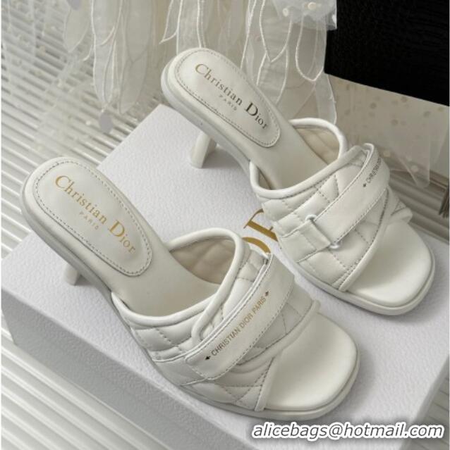 Luxury Cheap Dior Foldover Heel Slide Sandals 8cm in Cannage Lambskin White 724069