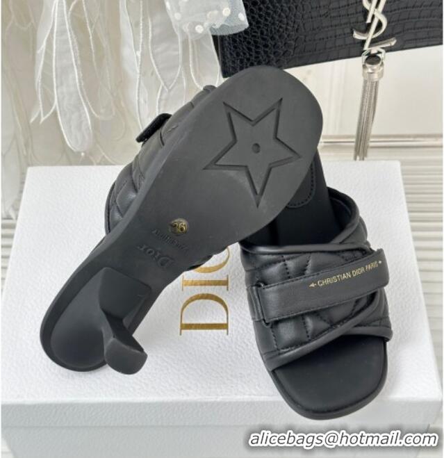 Stylish Luxury Dior Foldover Heel Slide Sandals 8cm in Cannage Lambskin Black 724070