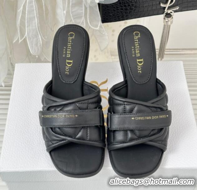 Stylish Luxury Dior Foldover Heel Slide Sandals 8cm in Cannage Lambskin Black 724070