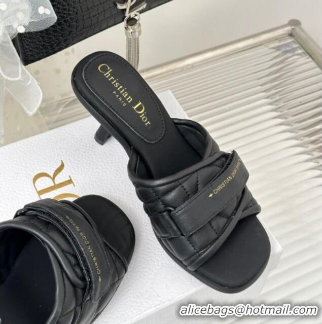 Stylish Luxury Dior Foldover Heel Slide Sandals 8cm in Cannage Lambskin Black 724070