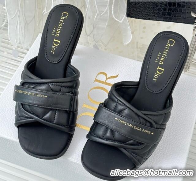 Stylish Luxury Dior Foldover Heel Slide Sandals 8cm in Cannage Lambskin Black 724070