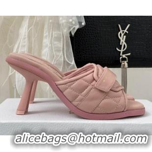 Fashion Dior Foldover Heel Slide Sandals 8cm in Cannage Lambskin Light Pink 0724071