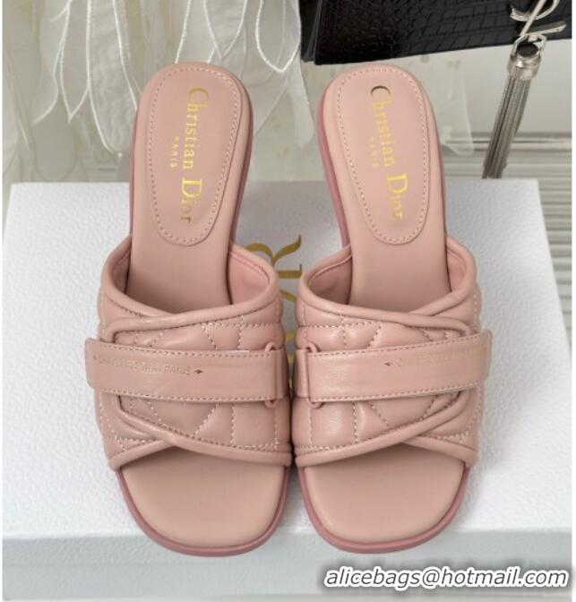 Fashion Dior Foldover Heel Slide Sandals 8cm in Cannage Lambskin Light Pink 0724071