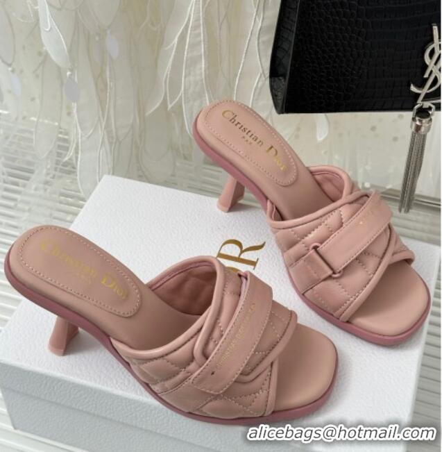 Fashion Dior Foldover Heel Slide Sandals 8cm in Cannage Lambskin Light Pink 0724071