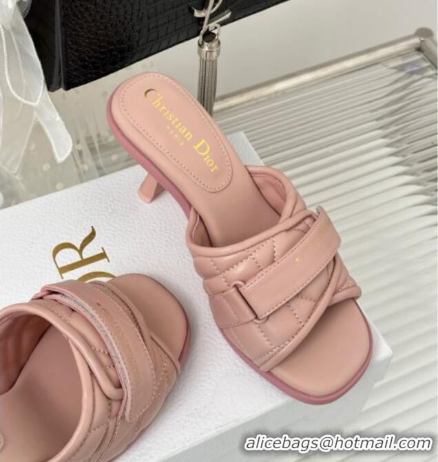 Fashion Dior Foldover Heel Slide Sandals 8cm in Cannage Lambskin Light Pink 0724071