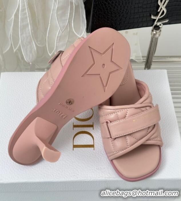 Fashion Dior Foldover Heel Slide Sandals 8cm in Cannage Lambskin Light Pink 0724071