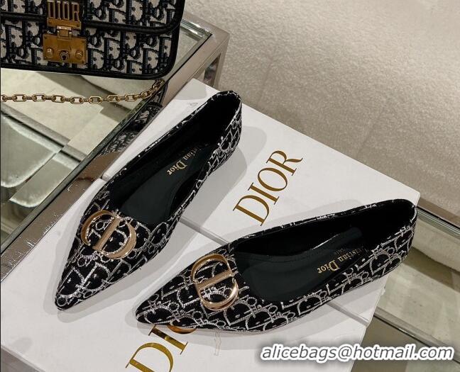 Feminine Dior Oblique Canvas Pointed Ballet Flat Black 724073