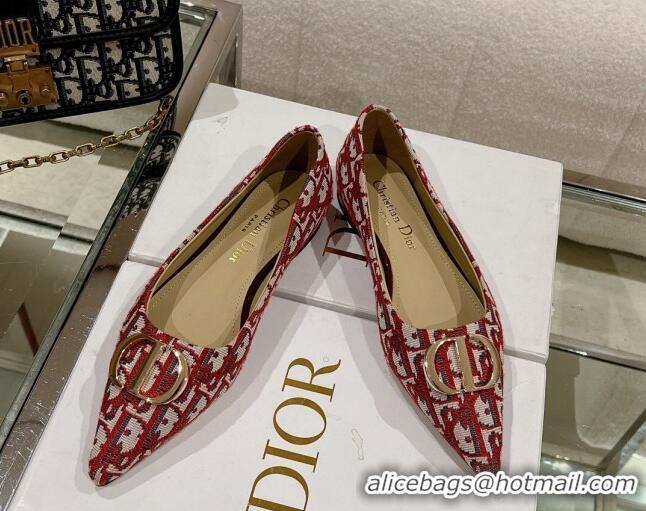 Luxury Discount Dior Oblique Canvas Pointed Ballet Flat Red 724074