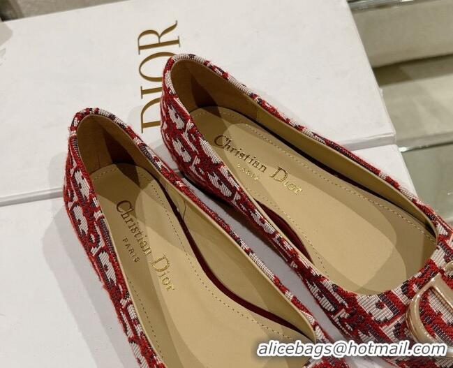 Luxury Discount Dior Oblique Canvas Pointed Ballet Flat Red 724074