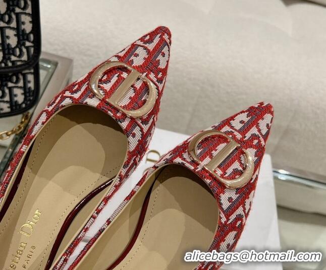 Luxury Discount Dior Oblique Canvas Pointed Ballet Flat Red 724074